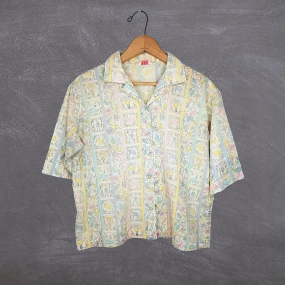 Vintage 1970s Joyce Lane Pastel Blouse, Medium - Picture 1 of 3